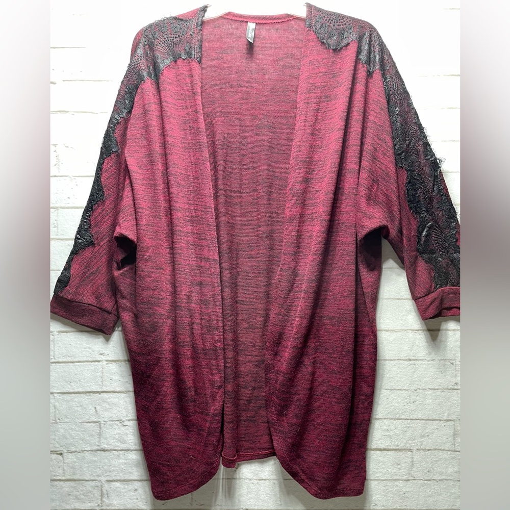 Massini‎ Women’s Large Red Black Lace Trim Cardigan